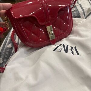 Zara Glossy Red Crossbody Bag